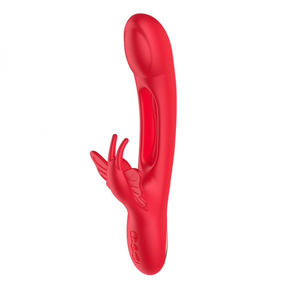 Красный вибратор-кролик 25см с функцией фингеринга Secwell Flicking Butterfly Rabbit Vibrator SW2029