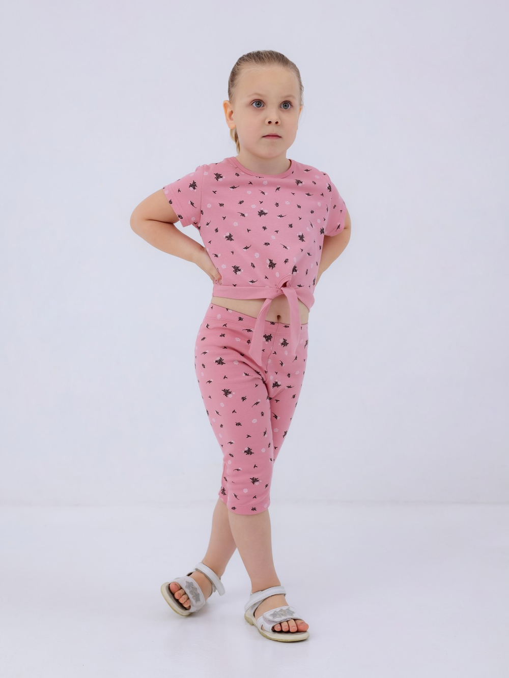 Блузка для девочки, модель №1, рост 116 см, пудровая с принтом