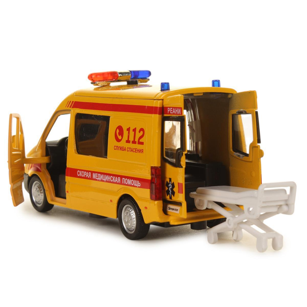 Модель ин. мет. "Mercedes-Benz Sprinter. Реанимация" 14см, свет-звук, свет-звук , двер, коробка SPRINTE