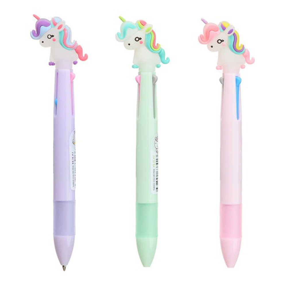Ручка шариковая, автоматическая, 3в1, Basir, 3-ёх цветная, серия "Единорог", с резиновой фигуркой, 36 шт