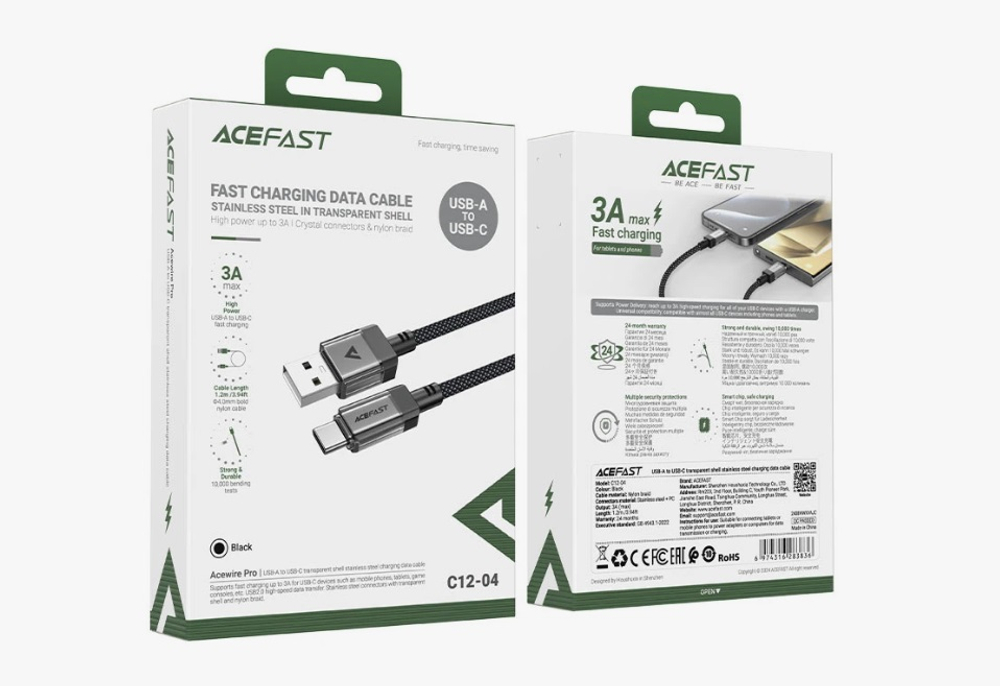 Кабель USB - TypeC ACEFAST C12-04 (черный) 1.2м