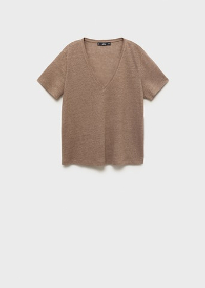 Льняная футболка с V-образной горловиной