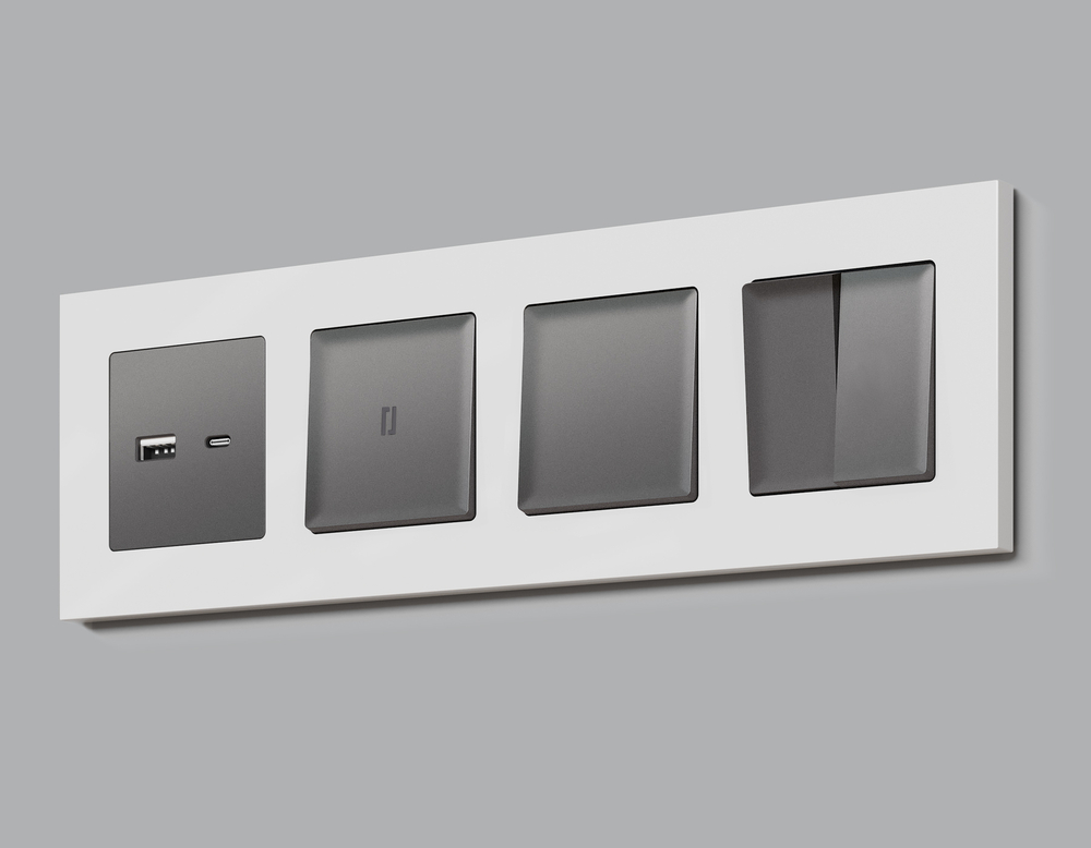 MA652055 Комплект механизма 1-кл выключателя с самовозвратом с подсветкой 5600K ALFA Антрацит серый QUANT (AP6520, VM113, G14W)