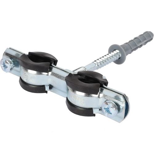 Сдвоенный хомут Stout для труб 32-37 мм (1") с шурупом, шпилькой и дюбелем (SAC-0020-200001)