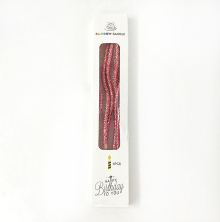 Свечи для торта с держателями Волна розовый с блестками 15 см (6 шт/уп.)