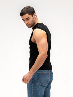 Майка мужская хлопковая на широких лямках. Графит