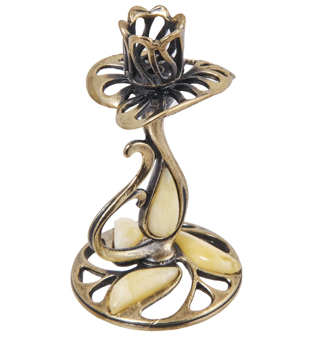 Народные промыслы AM-3273/1 Подсвечник «Кувшинка» (латунь, янтарь)