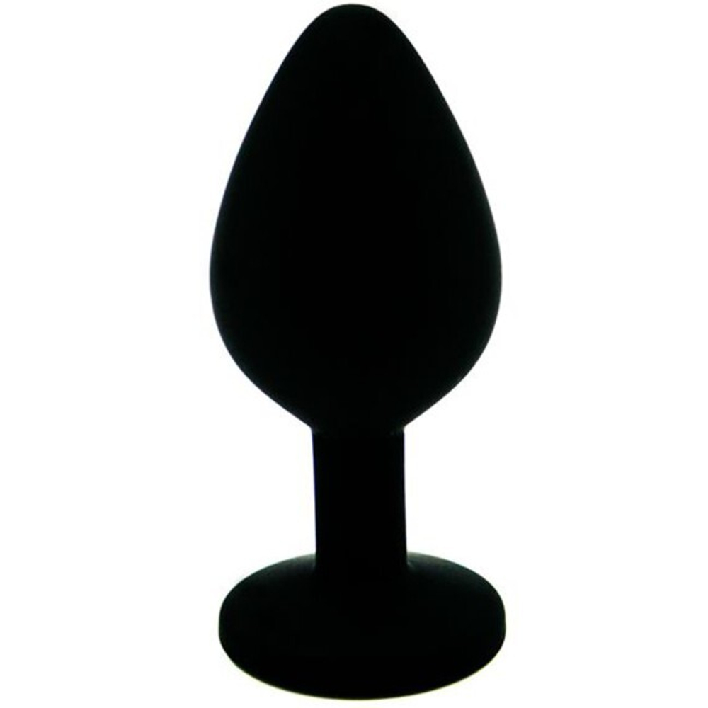 Анальная пробка из силикона с светлым розовым стразом L (Цвет: черный с розовым)