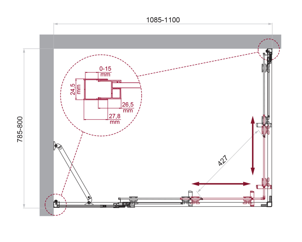 Душевой уголок BelBagno LUCE-AH-21-110/80-C-Cr