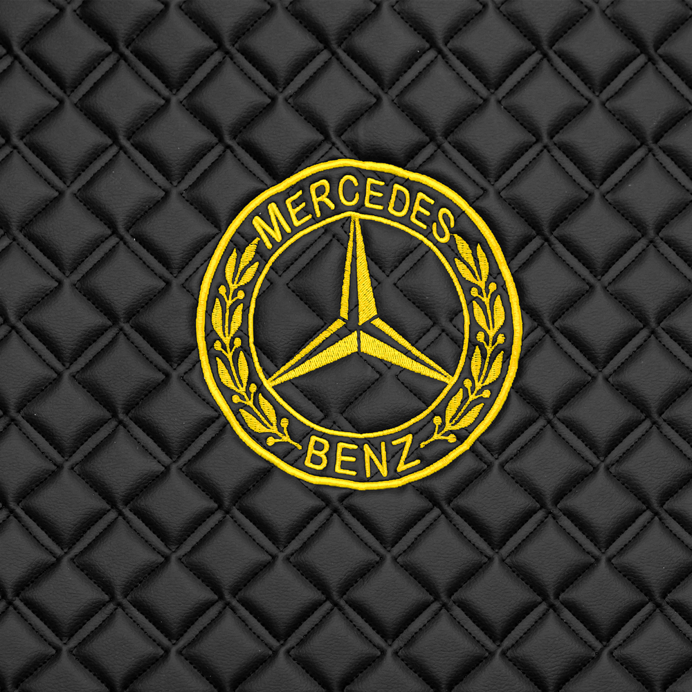 Ковры MERCEDES Actros MP3 (автомат) с шахтой (экокожа, черный, черный кант, желтая вышивка)