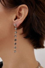 Серьги пусеты дорожки из серо-зеленых круглых кристаллов 0,5 см