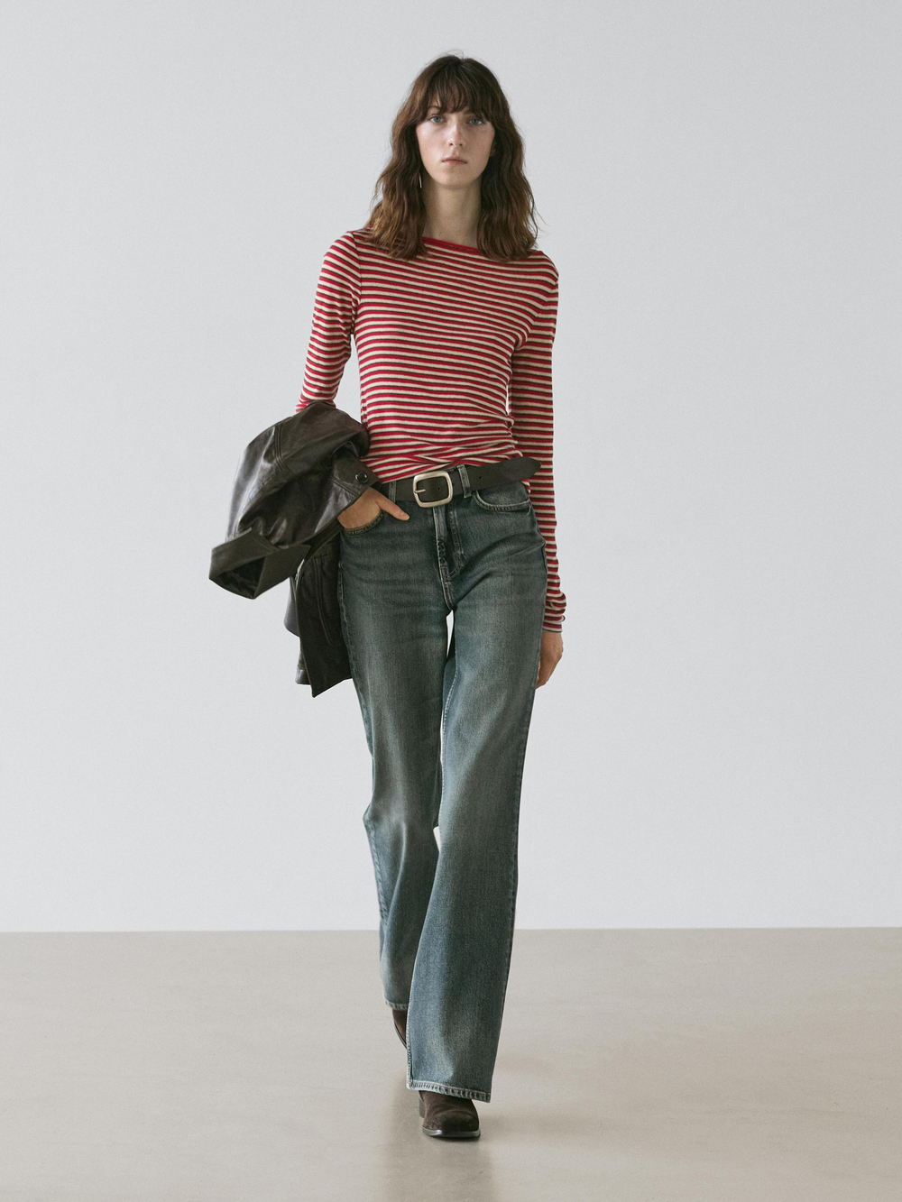 Massimo Dutti Футболка в полоску с длинными рукавами, красный