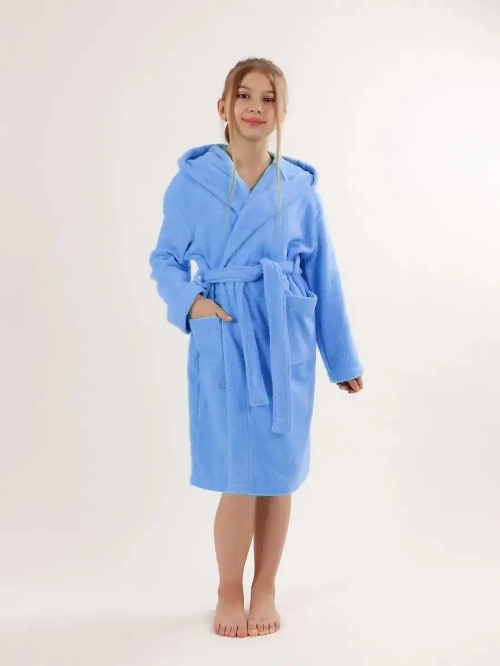Халат детский махровый "Элит" с капюшоном, цвет: 012-Голубой