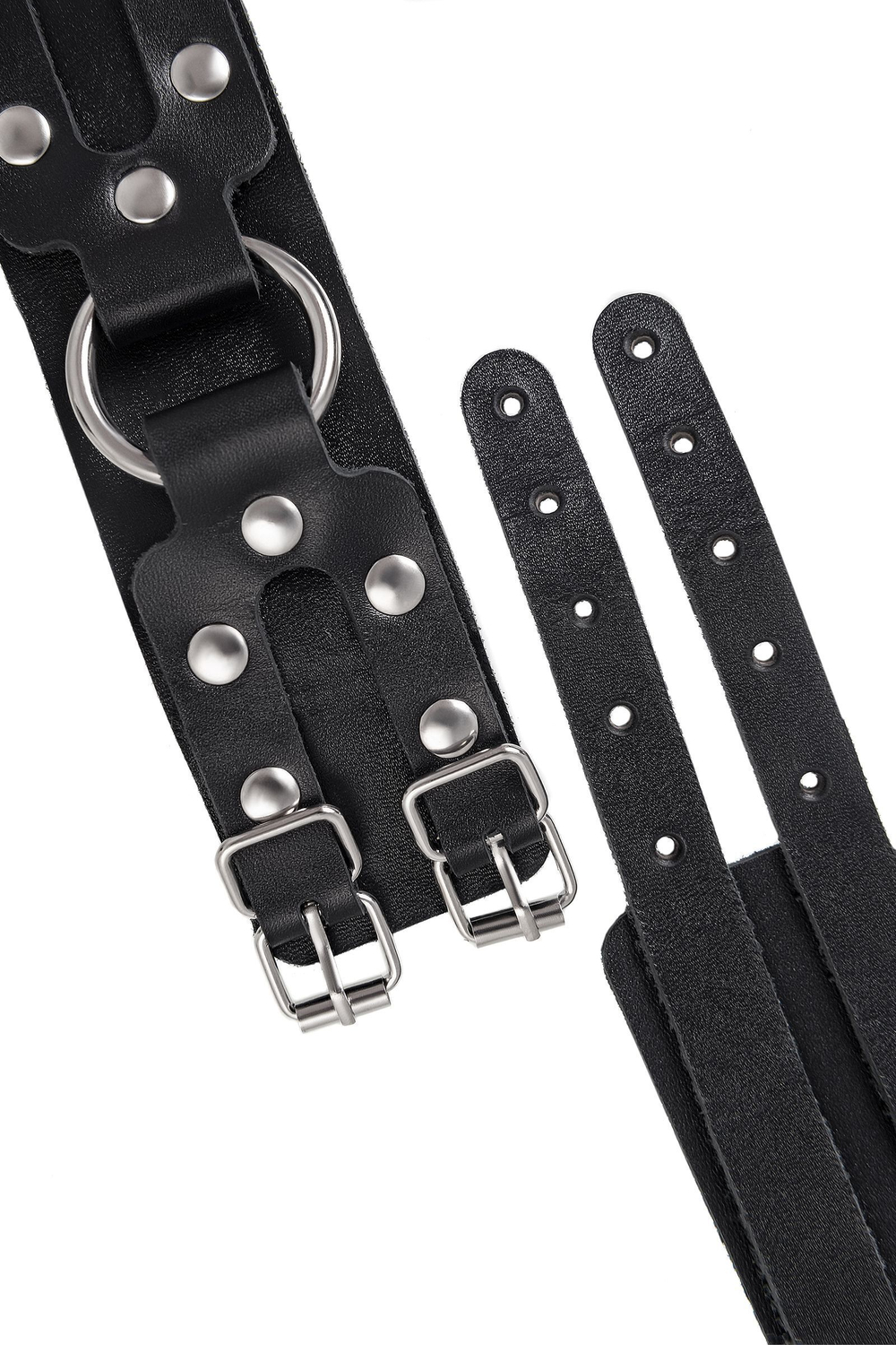 Черные кожаные оковы с двумя ремешками (Цвет: черный)