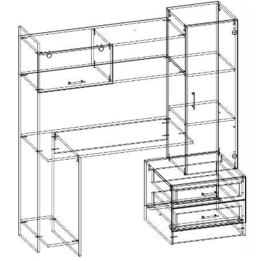 Стол компьютерный с ящиками и полками Ясень Шимо тёмный/Ясень Шимо светлый 153,4х57х160 см
