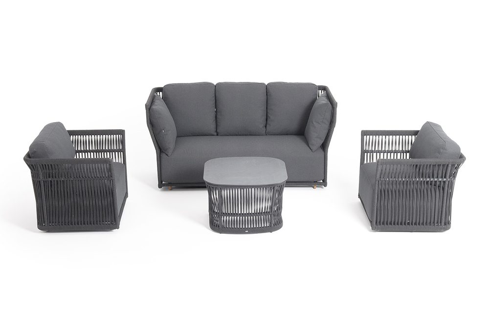 "Лугано" лаунж-зона 5-местная плетеная из роупа (веревки), каркас алюминиевый темно-серый, роуп темно-серый