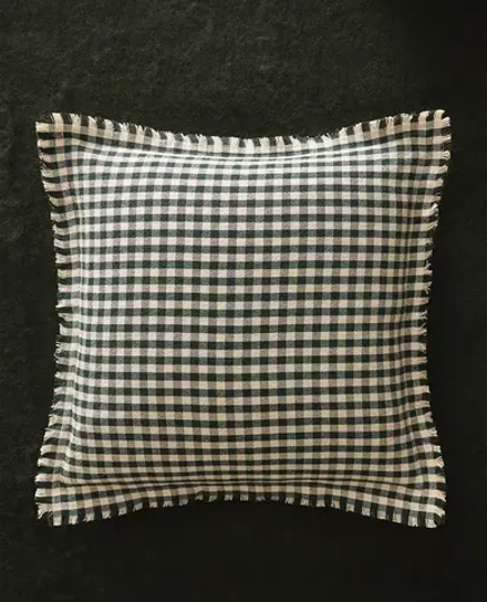 ZARA HOME ХЛОПКОВАЯ НАВОЛОЧКА НА ПОДУШКУ В КЛЕТКУ, ЗЕЛЕНЫЙ