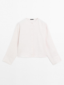 Massimo Dutti Рубашка из 100% струящегося льна с пуговицами, натуральный, кремовый