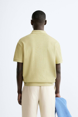ZARA ПОЛО ИЗ РЕЛЬЕФНОЙ ТКАНИ, ЖЕЛТОВАТЫЙ