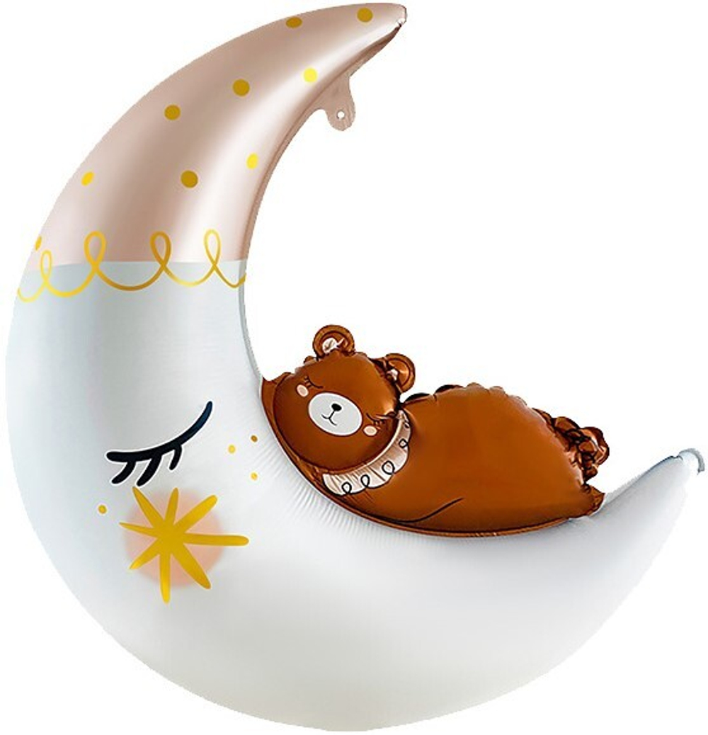 Шар (34""/86 см) Фигура, Полумесяц с медвежонком, 1 шт. Г9