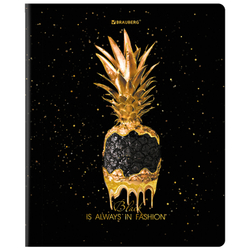 Тетрадь А5, 48 л., BRAUBERG, скоба, клетка, матовая ламинация, фольга, "Black&Gold" (микс в спайке), 404370