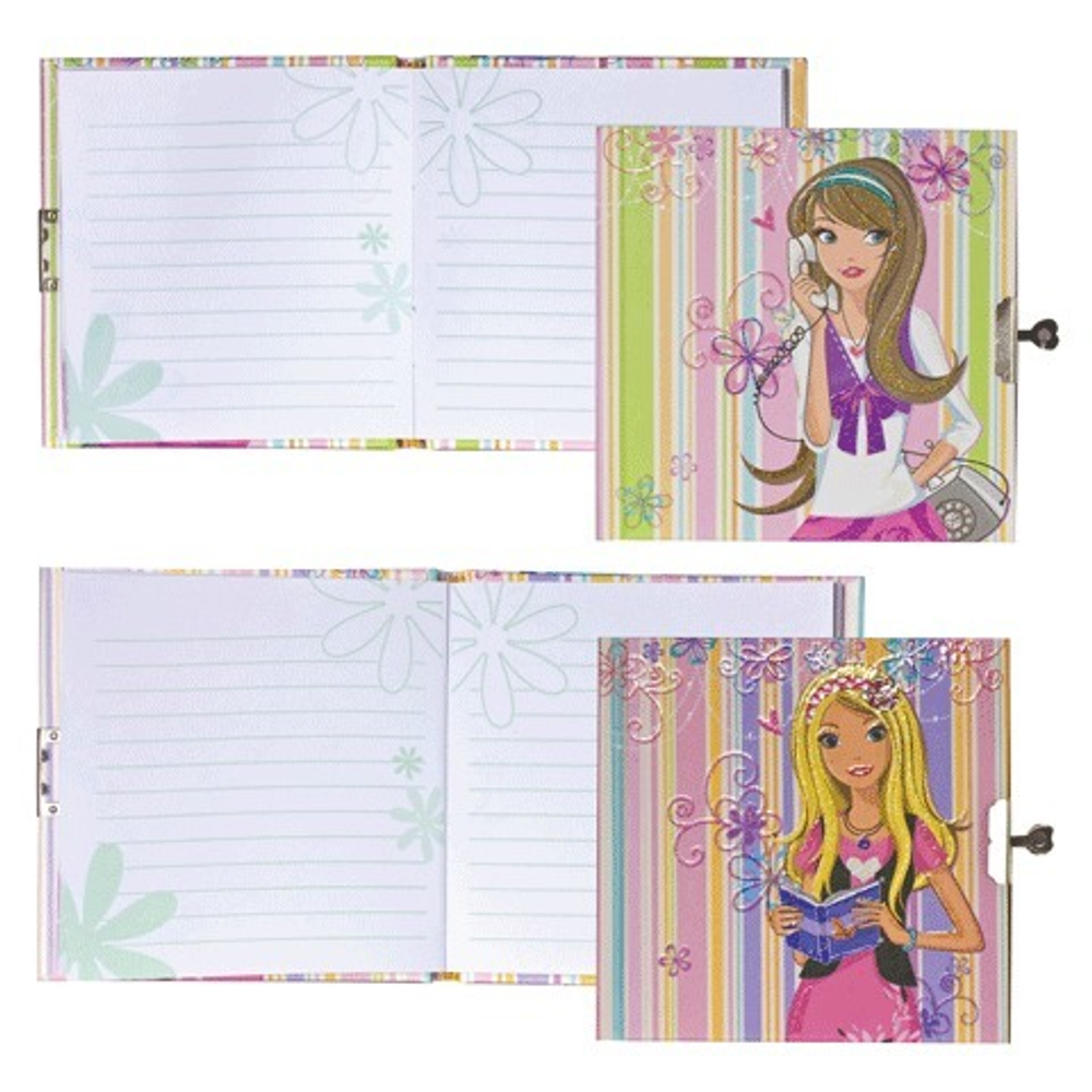 Блокнот МАЛЫЙ ФОРМАТ (135х135 мм) А6, 60 л., твердый переплет, металлический замок, блестки, линия, BRAUBERG, "Девчонка", 123549