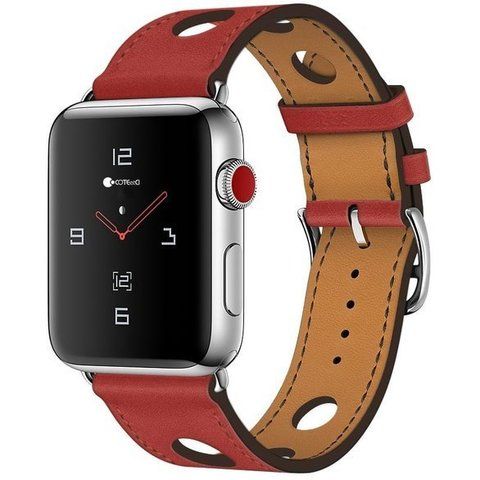 Ремешок кожаный COTEetCI W15 Fashion LEATHER с отверствиями (WH5220-RD-38) для Apple Watch 40мм/ 38мм Красный