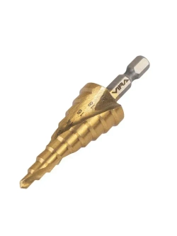 Сверло ступенчатое спиральное по металлу TiN с шестигранным хвостовиком 4-20 мм VIRA
