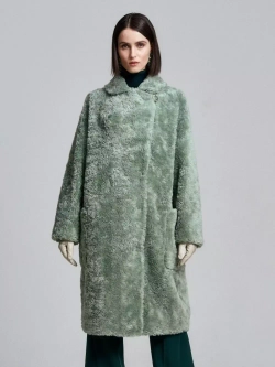 Шуба женская из шерсти мериноса чебурашка тедди, зеленая, SilverFox