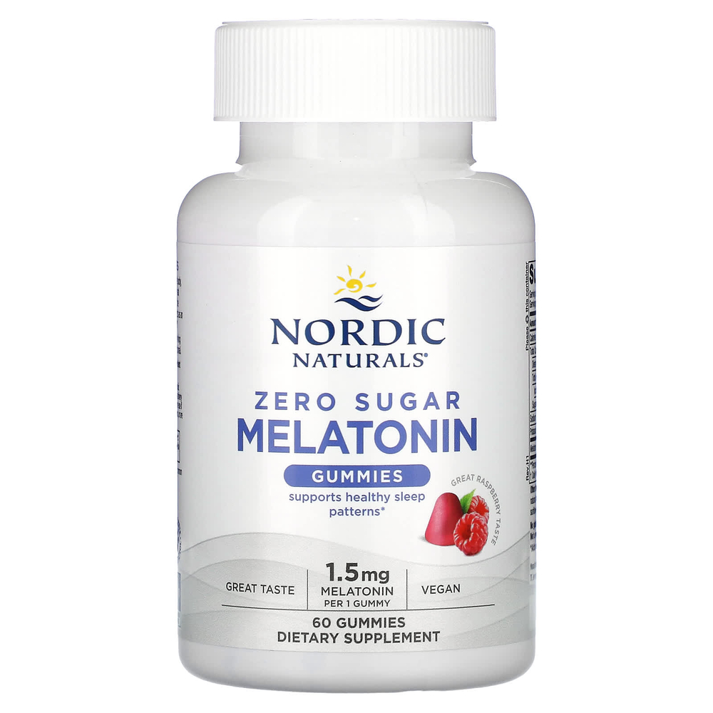 Nordic Naturals, жевательные таблетки с мелатонином, без сахара, со вкусом малины, 1,5 мг, 60 жевательных таблеток