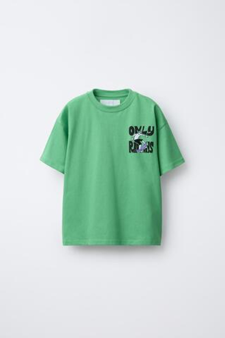 ZARA ФУТБОЛКА С ПРИНТОМ SKATER, ЗЕЛЕНЫЙ