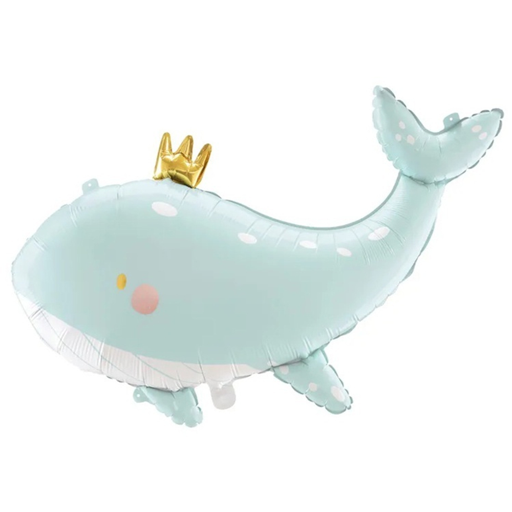 Фигурный шар из фольги с гелием в виде маленького голубого кита с короной