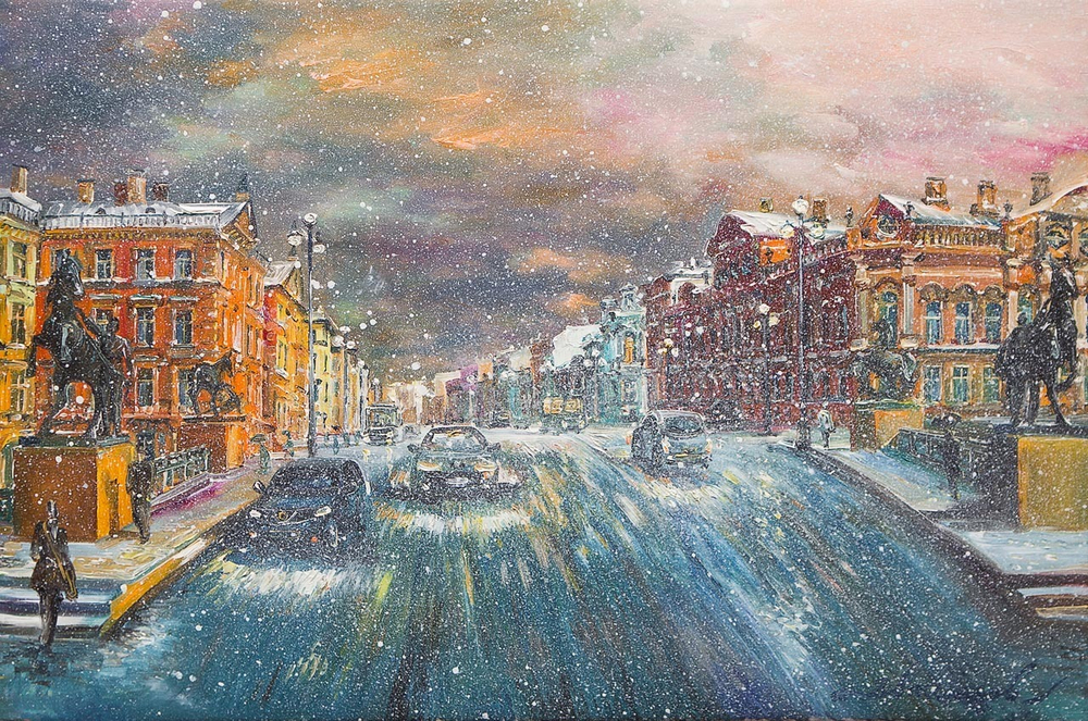 Картина маслом Аничков мост В. Васильев (без рамы)
