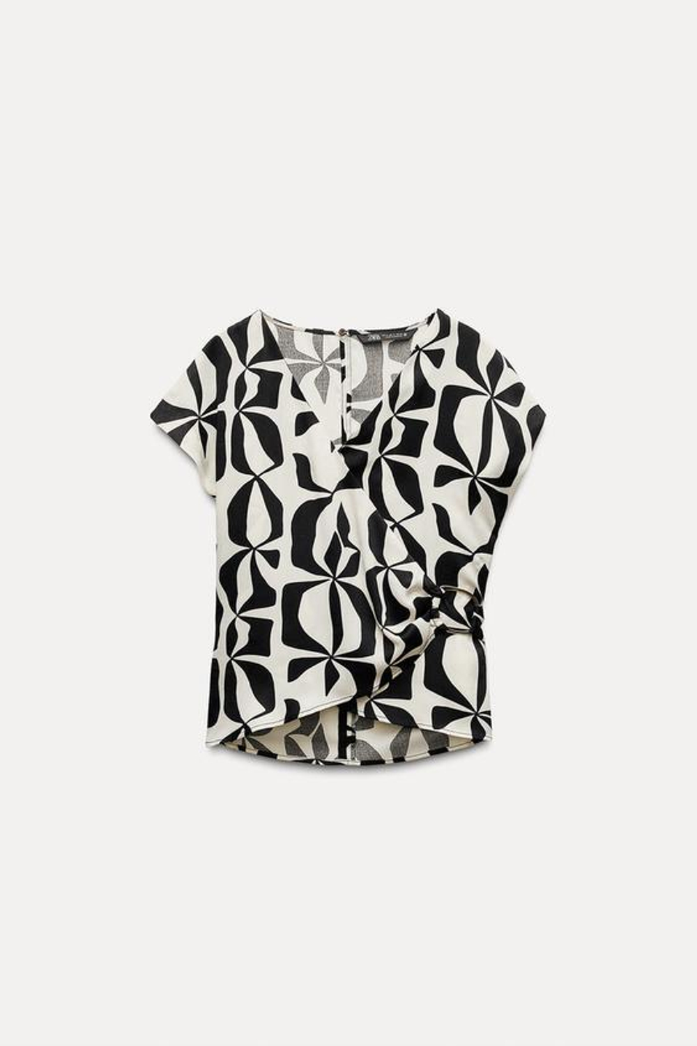 ZARA ТОП ИЗ САТИНА С ПРИНТОМ, ЭКРЮ/ЧЕРНЫЙ