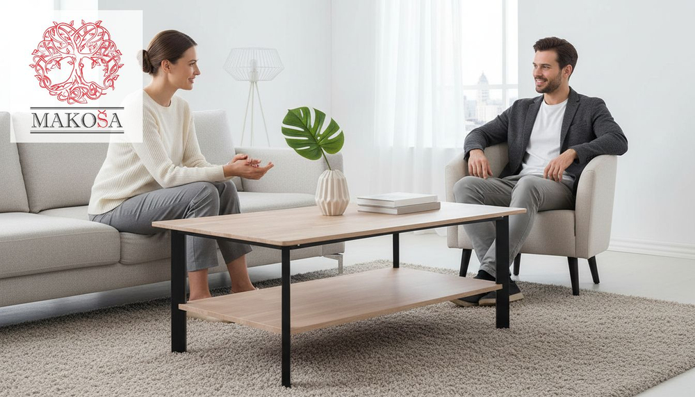 Журнальный столик 140х80х53, Виби, дизайнерский, массив дуба в стиле лофт, на металлических ножках, Dipriz