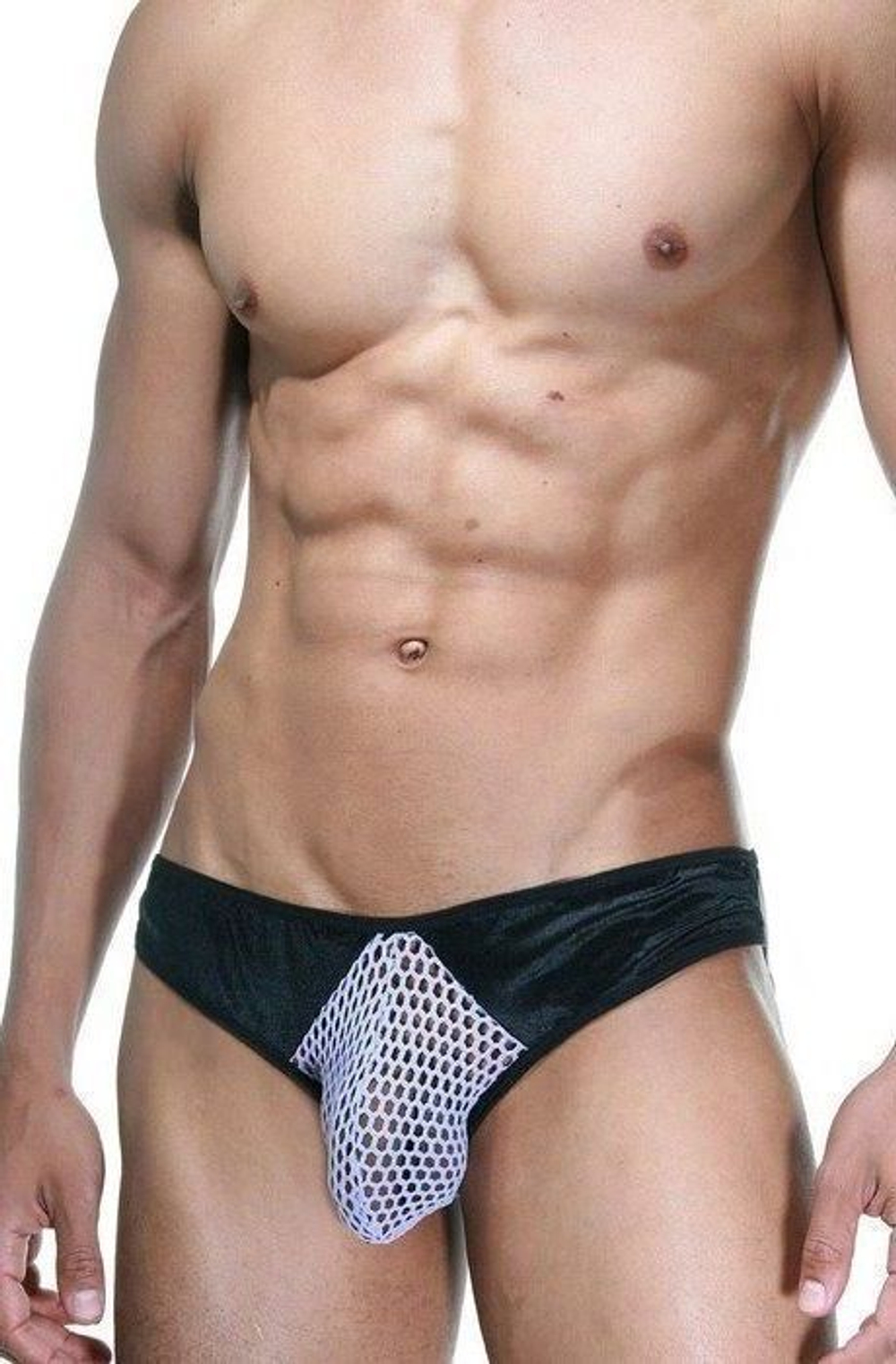 Мужские трусы-слипы из сетки с черными вставками (Размер: S-M) (Цвет: черный с голубым)