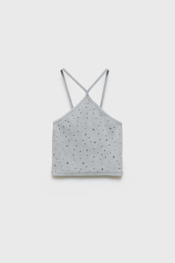 ZARA КОРОТКИЙ ТОП С ЗАКЛЕПКАМИ Z3D, ЦВЕТ ЛЬДА