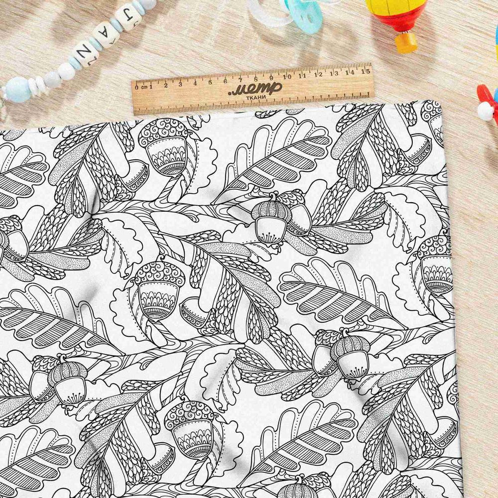 Ткань муслин дубовые силуэты и желуди