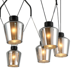 Люстра подвесная 8x40Вт E27, металл/стекло, черный, дымчатый плафон