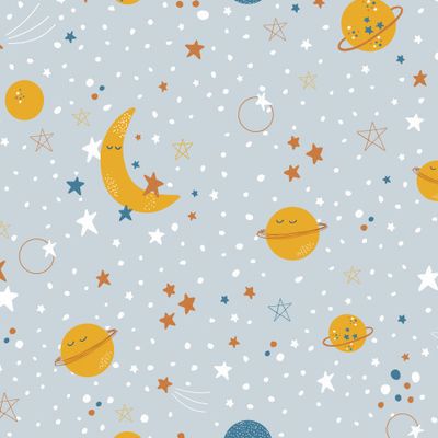 Паттерн со звездным небом, луной и планетами