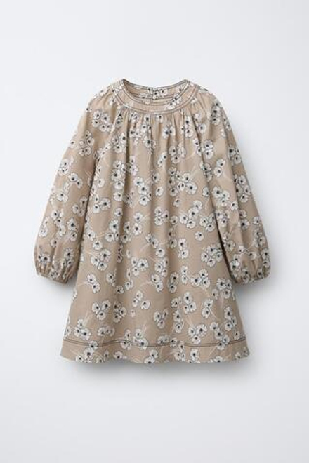 ZARA ПЛАТЬЕ С ЦВЕТОЧНЫМ ПРИНТОМ, БЕЖЕВЫЙ