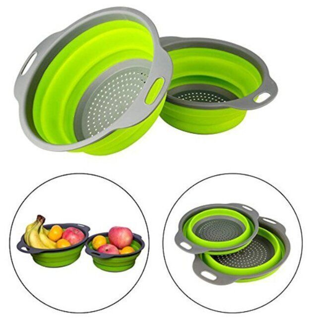 Набор дуршлаг силиконовый, складной, кухонный аксессуар для мытья фруктов и овощей, стильный,  2 шт (диаметр 22/9), красный