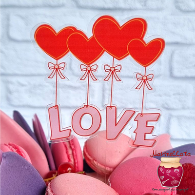 Топпер "Love" прозрачный с красными сердцами