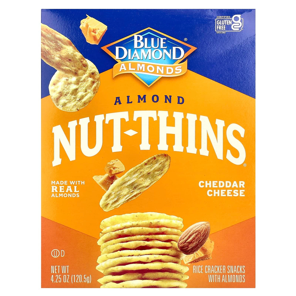 Blue Diamond, Almond Nut-Thins, снэки из рисовых крекеров с миндалем, сыр чеддер, 120,5 г (4,25 унции)