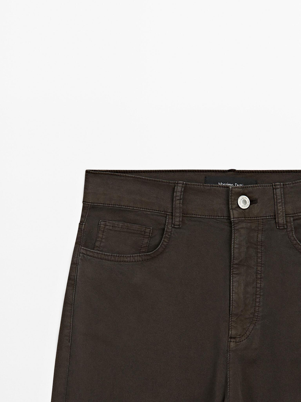 Massimo Dutti Укороченные брюки прямого кроя из хлопковой смеси, шоколадный
