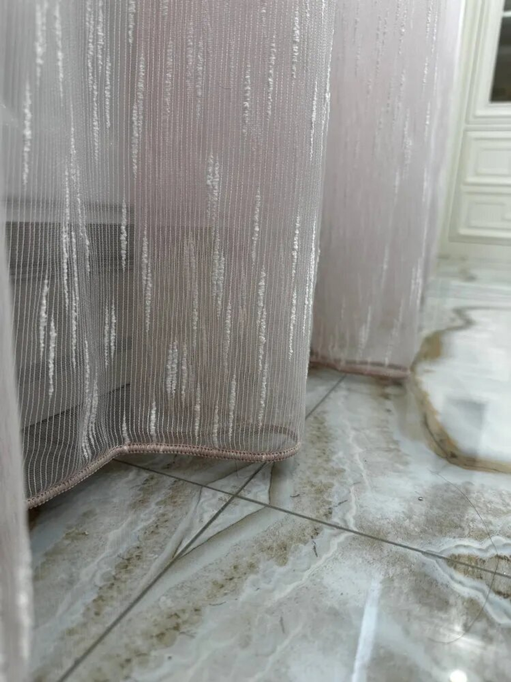 Тюль в гостиную INVA ткань лён "Дождик" 250х600/светло-розовый