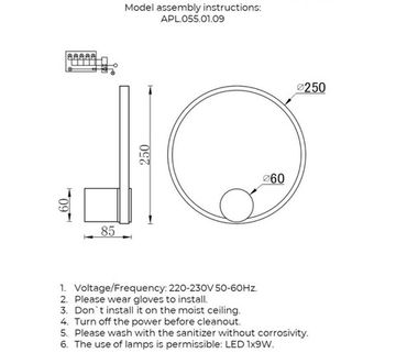 Бра 9W 3000K APL.055.11.09 черный Alice Aployt