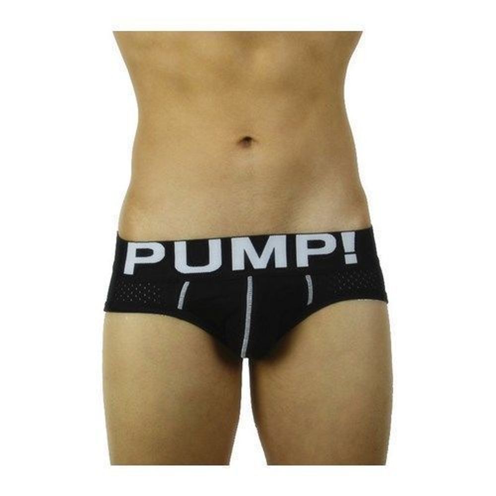 Мужские трусы брифы в сеточку с белой резинкой Pump Touchdown Brief Black 29071