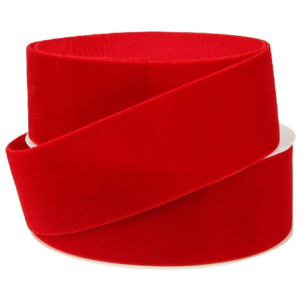 Лента декоративная (бархат) 40ммx10ярд (Красный)
