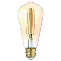 Лампа светодиодная ЭРА F-LED ST64-7W-824-E27 gold 7Вт филамент золотистый теплый белый свет Е27 | Филаментные декоративные